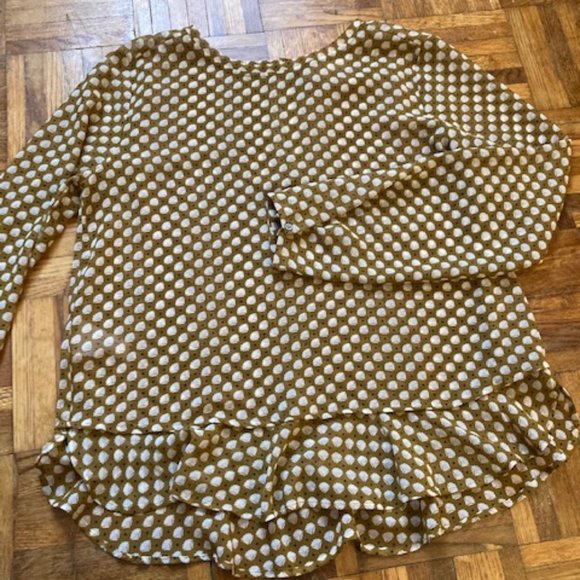 Ann Taylor Loft Tan and White Patterned Flowy Long sleeve Blouse Size Small - Picture 5 of 8